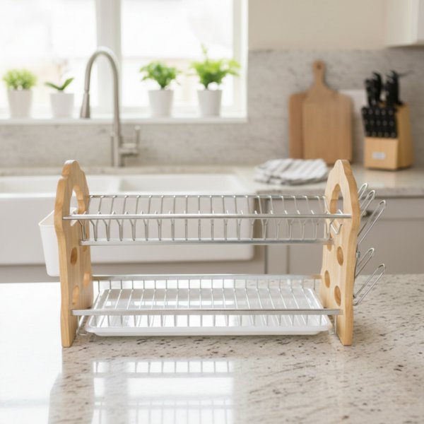 حامل تجفيف الأواني بطابقين