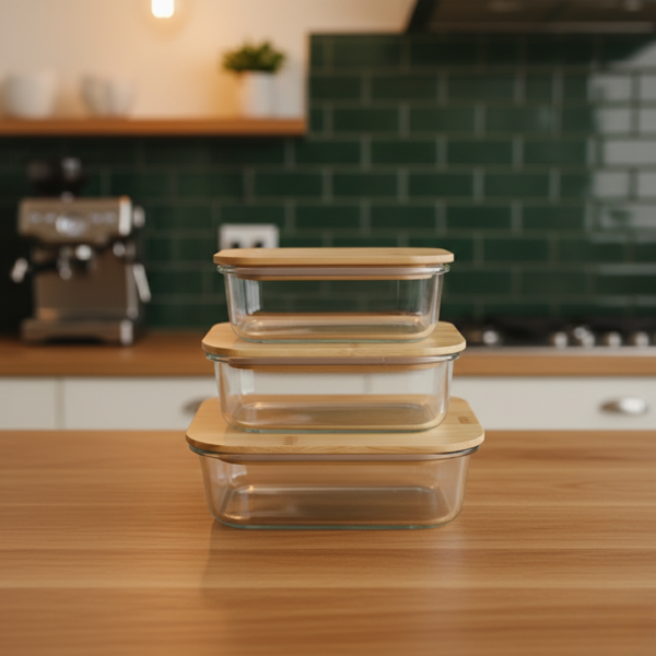 طقم علب حفظ زجاجية مستطيلة