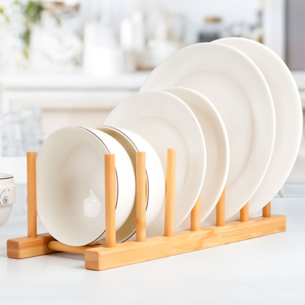 حامل ومنظم أطباق خشبي